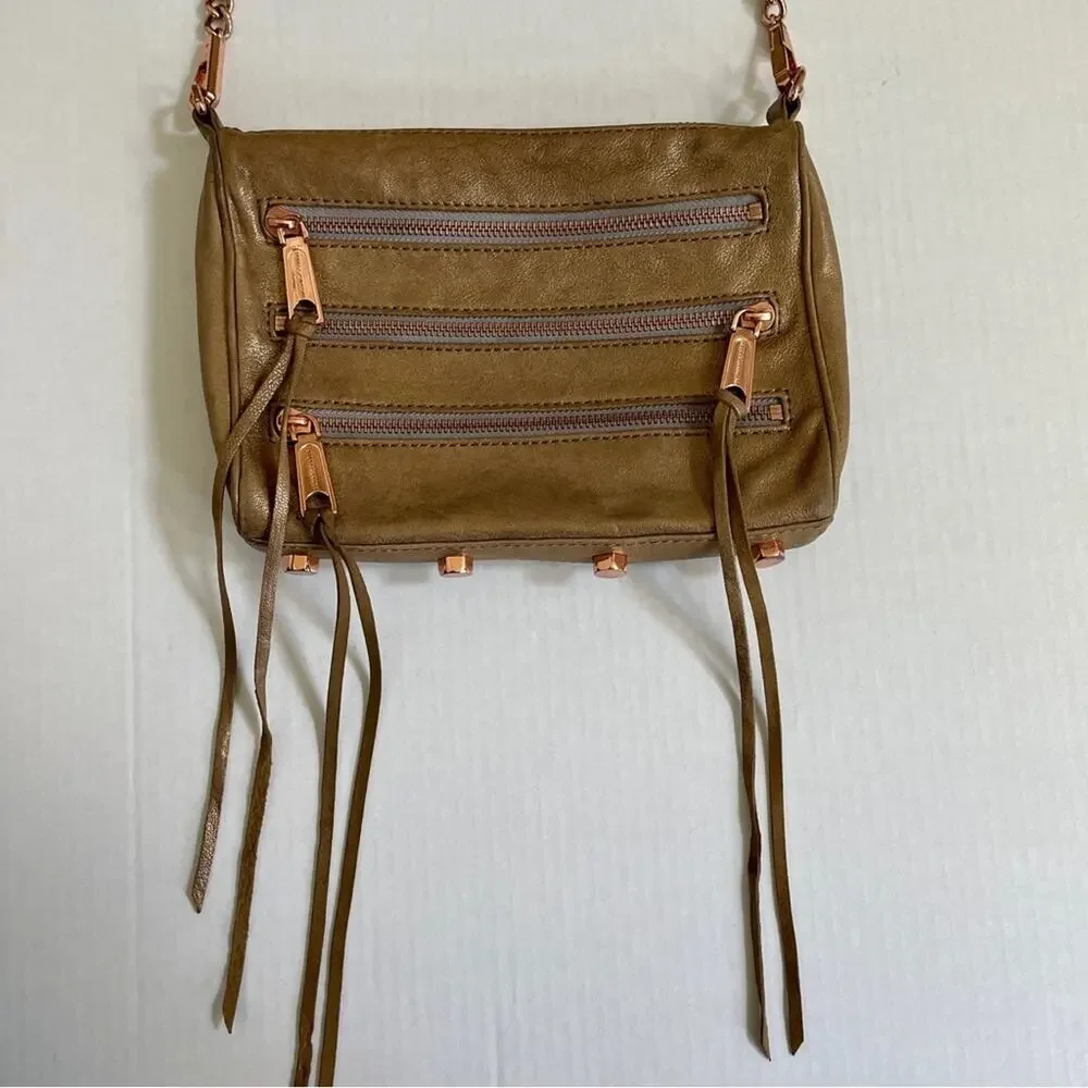 Rebecca Minkoff Gold Leather Zippered Convertible Crossbody Shoulder Purse